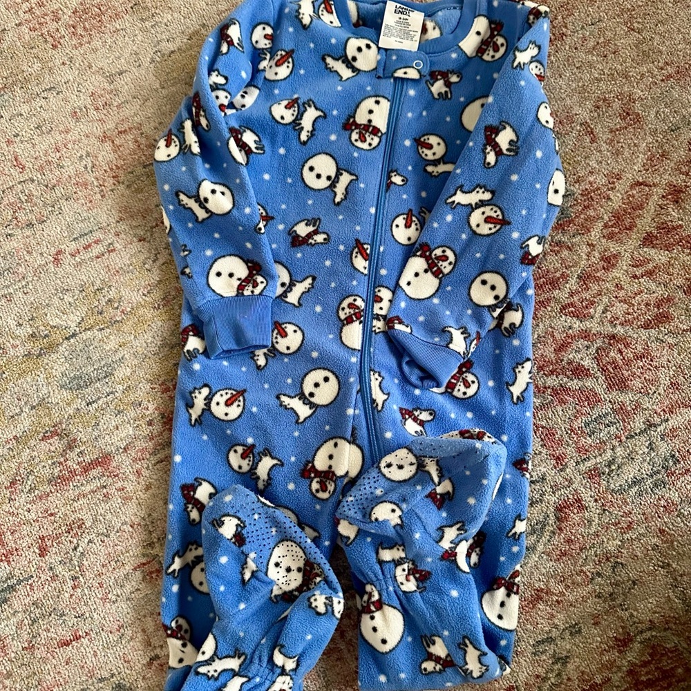 Lands' End Blue Snowman Fleece Onesie
